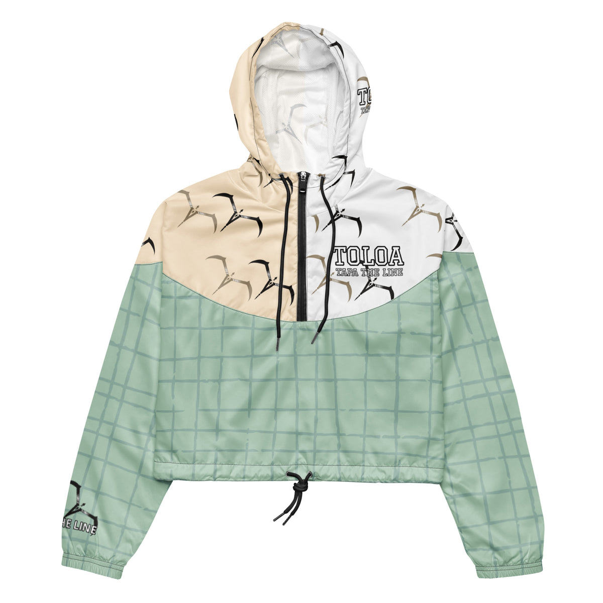 Toloa Collection: Womens Cool Mint/Papaya Whip/Coconut Cream Cropped  Windbreaker Jacket